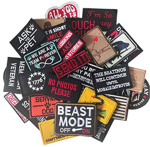 AXEN 20 Pieces Random Tactical Morale Patch Bundle, Full Embroidery Loop and Hook Patches Set for Caps, Bags, Backpacks, Vest, Military Uniforms,Tactical Gears Etc