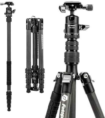 Fotopro 60inch Carbon Fiber Travel Tripod, Compact Camera Tripod with Ball Head Quick Release Plate for DSLR SLR, Detachable Monopod with Camera Bag, Load up to 17.63lbs/8KG, X-go E 2 Carbon Fiber