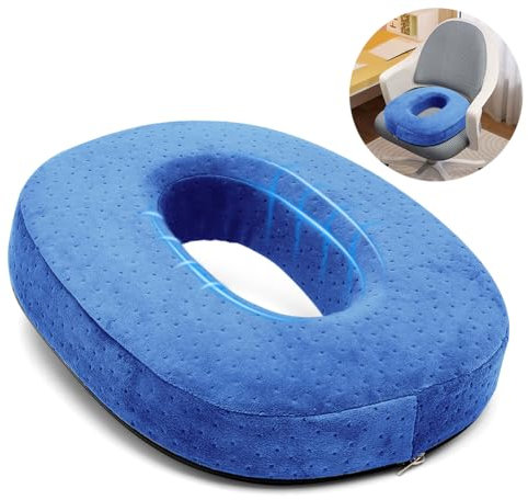 Gohytal Orthopädisches Sitzkissen Rund, Steißbeinkissen aus Memory Schaum Foam Stuhlkissen Hämorrhoiden Sitzkissen zur Entlastung Sitzring Steißbein Entlastung für Bürostuhl Auto Sofa, 43×35×7cm Blau