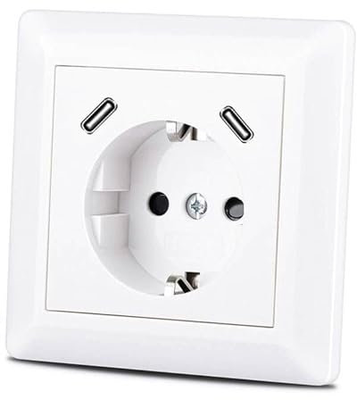 Steckdose mit USB Berker Steckdose Typ C (max. 5 V 3,4 A) Schuko Steckdose mit USB Anschluss Glänzend Schuko Unterputz Steckdose System 55 Reinweiß Wandsteckdose Schutzkontaktsteckdose (2C-1)