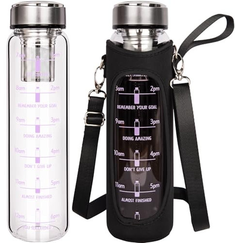 DEARRAY 1 litre Bouteille de Thé en Verre avec Infuseur en INOX, 1000 ml Gourde en Verre Borosilicate Gourde sans Bpa avec Filtre Pour Café Infusé et Thé en Vrac