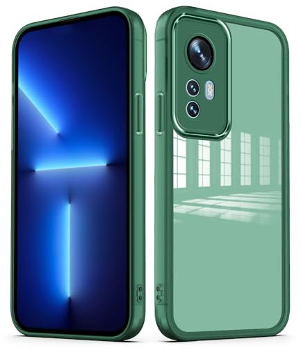 YUXING Cover per Xiaomi 12 / Xiaomi 12X / Xiaomi 12S Custodia Trasparente con Pellicola Protettiva Lenti Morbida Ultra Sottile Antiurto Bumper Slim Case - Verde