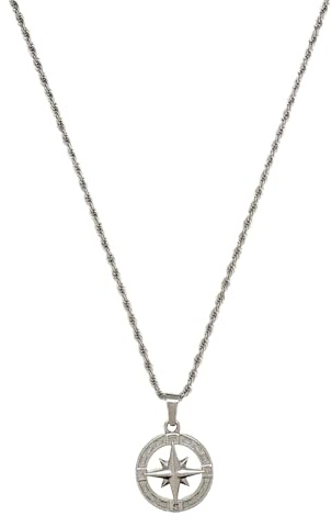 CRAFTD - Silver North Star Pendant Necklace - 316L Stainless Steel & Rhodium - 52cm Silver Chain Link with 20MM x 20MM Pendant - Waterproof, Heat & Sweat Resistant - Gifts for Men - Men's Jewellery
