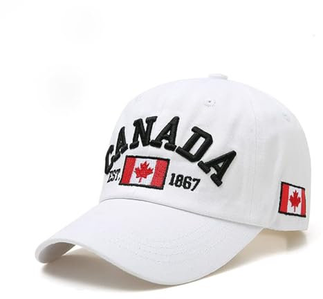 2024 Kanada Baseball Cap Kanada Day bestickt Ahornblatt Flagge verstellbare Mütze Baseballkappe mit Loch oben, weiß, One size