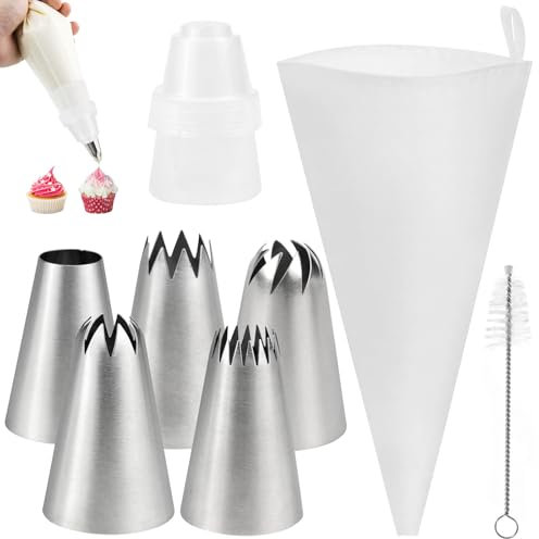304 Edelstahl Spritztüllen Groß, Edelstahl Spritztüllen Set(XL), Tüllen für Spritzbeutel, Russische Spritztüllen Set mit Adapter, für Zuckerguss und Brandteig und Dekorieren von Cupcakes Torten