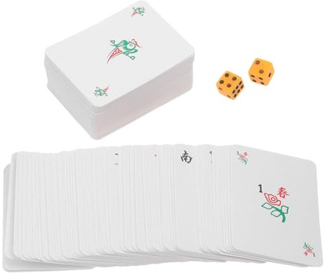 VICASKY Mahjong Kartenset Tragbar PVC Mahjong Spielkarten Kleiner Satz Mit Würfeln Für Zuhause Party Bar Geschenk