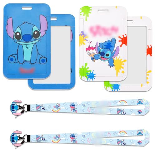 2 Stück Lanyard mit Ausweishalter, Karikatur Lanyard mit Kartenhaltern, Studentenausweis Hülle mit Schlüsselband, Kartenhüllen Lanyard für Fahrkartenhülle Kinder, für ID Karten, Busfahrkarten