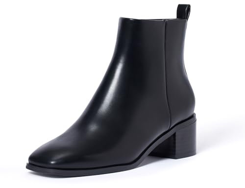 GENSHUO Stivaletti da donna 5 cm Tacco basso a punta Punta quadrata Cerniera laterale Moda Comodi stivali Chelsea Neri 39 EU