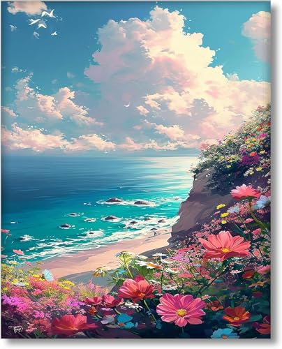 Gutluz Malen Nach Zahlen Erwachsene Landschaftstrand - Paint by Numbers Adults - Geschenke für Erwachsene und Kinder ab 10+ Jahren - Malen Nach Zahlen ab 10 + Jahre Mädchen (40 x 50 cm Rahmenlos)