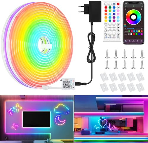 LED neon Lights 10m,mit Fernbedienung,wasserdichte,APP Steuerung, flexible Neon Streifen, DC 24V RGB Neon Seil Lampe für Gaming, Party, drinnen,draußen,Schlafzimmer Dekoration