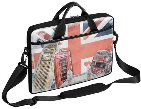 London Union Jack Vintage Laptoptasche für Damen und Herren, Laptop-Hülle, Handtasche, Schultertasche, Aktentasche, 33 cm, 33,3 cm, 35,1 cm
