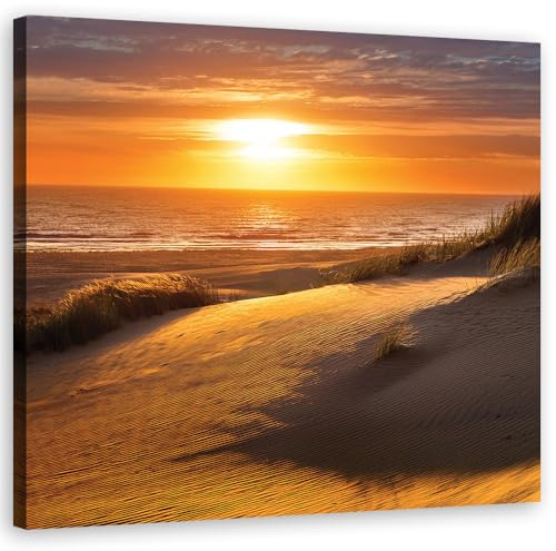 Feeby Bild auf Leinwand - Wandbilder Wohnzimmer Aesthetic - Sonnenuntergang Meer Strand Natur - 50x50 1tlg - Schlafzimmer Wandekoration - Bilder Zimmer - Living Room - Deko Wandbilder - Moderne Bild