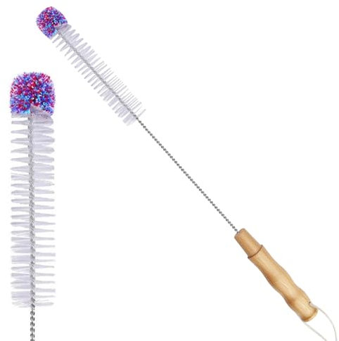 Gvolatee Cepillo de Limpieza Largo 45 cm, Limpiador de Botellas con Pompón de Peluche Suave, Cepillos Limpia Botella de Cristal, para Biberones, Vidrio, Pajita, Termo y Varios Recipientes, Blanco