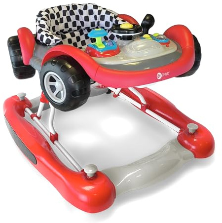 MyChild Coupe Walker, Red, 3 in 1 - Activity Centre Baby Walker - Easy Compact fold Frame for Storage - 6 Months + Anti Fall Blocks for Extra Safety and 3 Height Adjustment
