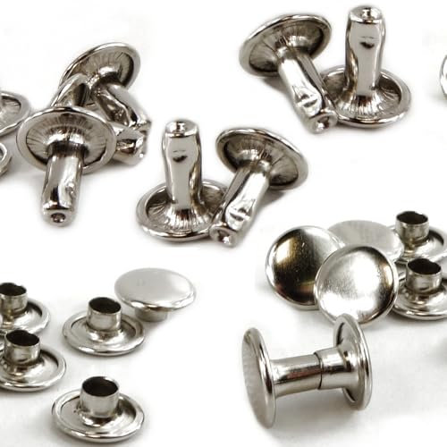25 Stück Hohlnieten 8mm Stiftlänge, Silber, Doppelholnieten, Nieten mit Doppelkappe Ober- Unterteil mit geschlossener Kappe, DIY Leder Gürtel Gürtelnieten Taschennieten Ziernieten