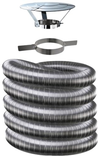 Kit tubage flexible double peau inox diamètre 130 + collier + chapeau Edilinox Longueur du conduit 1 mètre