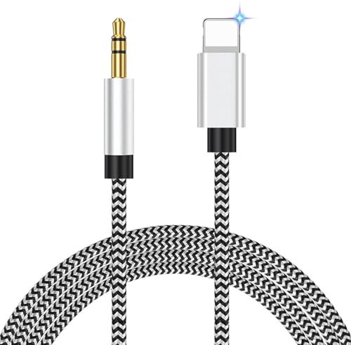 Rydkas Cavo Aux per iPhone, Cavo Audio per Lighting Jack da 3,5mm Adattatore Cuffie per iPhone 14/13/12/11, Utilizzato per Autoradio, Altoparlanti, Cuffie - 【1M】 Grigio