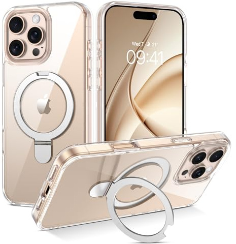 DUEDUE für iPhone 16 Pro Hülle Magnetisch, Schutzhülle mit Unsichtbarem Ständer [Kompatibel mit Magsafe] Schützende Stoßfeste Durchsichtige Ring Haltung Handyhülle für iPhone 16 Pro 6,3 Klar