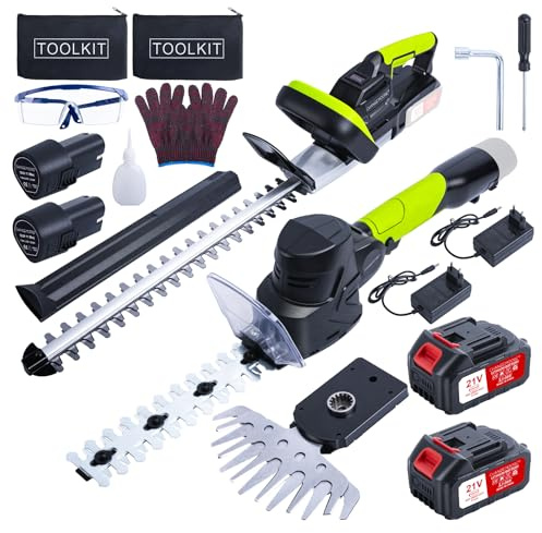 CHANGEMOORE 4 Akkus & Ladegerät | 21V Akku-Heckenschere Set | Professionelles 3-in-1 Set für Hecke | 16mm Zahnabstand | Ideal für Einsatz in lärmsensiblen Bereichen