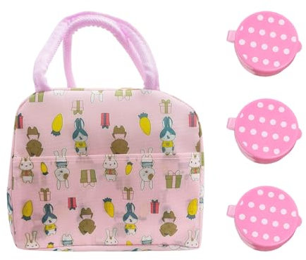 HDGSAFD Bolsa De Almuerzo De Dibujos Animados De 1 Pieza Y Recipiente De Mini Salsa De 3 Piezas, Bolso De Lonchera Termal, Bolsa De Almuerzo para Niños, Bolsa De Almuerzo Impermeable.