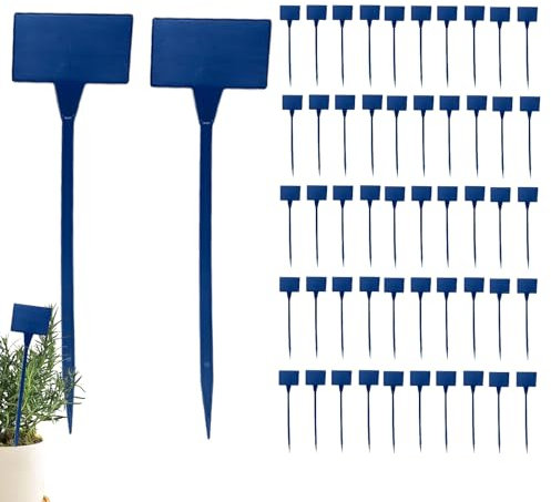 Pflanzenschilder zum Beschriften 50-Stück Draussen Pflanzenstecker Kunststoff, Pflanzschilder Schilder für Garten, 3x6CM T-Typ Wetterfest für den Gemüsegarten (Blau)