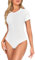 Kefiyis Bodysuit Short Sleeves Bodysuits for Women UK Crew Neck Body Suits Casual Slimming Stretch Leotard Tops with Snap Closure Thong White L