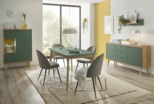 Furn.Design Wohnwand in Salbei und Evoke Eiche Wohnkombination skandinavisch 3-teilig 277 cm, Juna