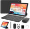 Freeski Tablet 10 Inch Android 14, 14GB RAM 1TB Expand, Widevine L1丨WiFi6丨2 in 1 Tablets with Keyboard丨Mouse丨Tablet Case丨Headphone丨Stylus-Black