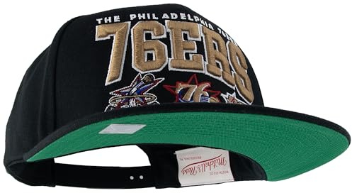 Mitchell & Ness NBA/HWC Champ Stack Baseball Snapback Cap - Philadelphia 76ERS, Schwarz, 100% Polyester, verstellbar, Herren, Frauen, Kinder, Unisex, Frühling, Sommer, Herbst, Winter