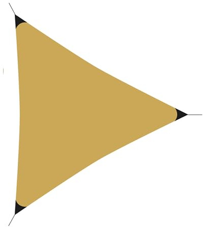 Dreieckiger Schattenstoff aus Polyester, ockergelb, 3,6 x 3,6 m, Metallhaken und Reißverschlusstasche