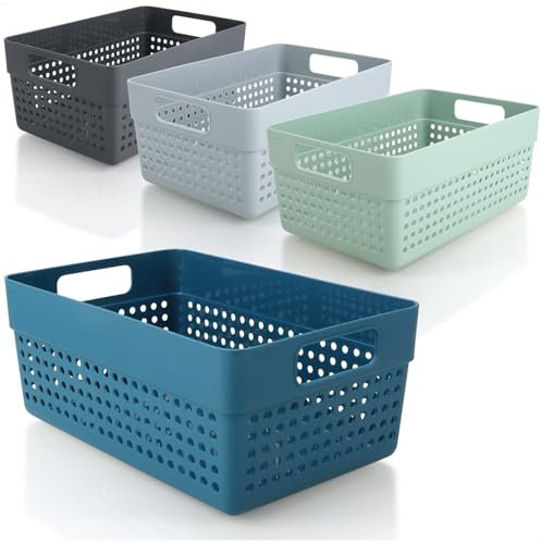 com-four® 4-teiliges Aufbewahrungskorb-Set - Deko-Körbe - Kunststoffboxen für Kosmetik, Spielzeug und Haushaltsprodukte - stapelbare Organizer [Auswahl variiert] (Mix - 4 Stück)
