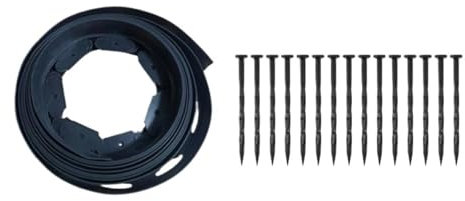 5 m schwarze Kunststoff-Landschaftskante mit 15 Verankerungsspikes – Gartenbarriere für Gras, Kies und Wegbegrenzungen, perfekt für saubere Kanten und zur Verhinderung von Unkraut