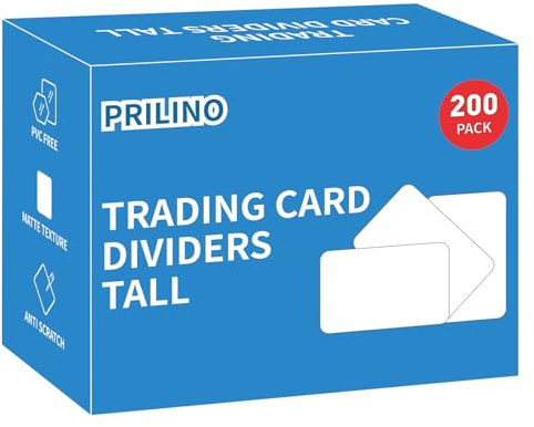 Prilino Trading Card Dividers Tall, Storage Box Separators, White, 200 Pack | Bend & Crack Resistant, Rounded Anti-scratch Edges, Easy to Wipe Clean, Extra Thick & Extra Tall for Orderly Card Management