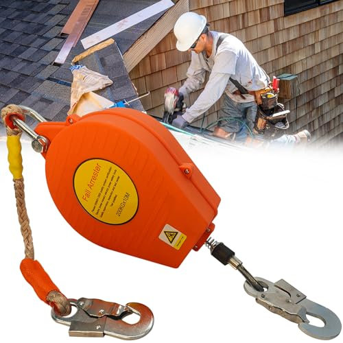 IELSH Höhensicherungsgerät 10m Absturzsicherung Einziehbar mit Automatischer Sperrfunktion und CE-Zertifikat, Absturzsicherung Abseilgerät für Arbeiten in großer Höhe, Belastung: 200kg, Rot