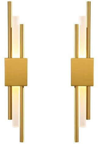 NICRX 2 Stück Moderne LED Wandleuchte Gold,Vertikale Geometrische Metall Wandlampe mit Acrylschirm,Minimalistische Innenbeleuchtung für Schlafzimmer,Wohnzimmer,Flur,8W,48cm,3 Farbtemperatur (2Stk.L&R)