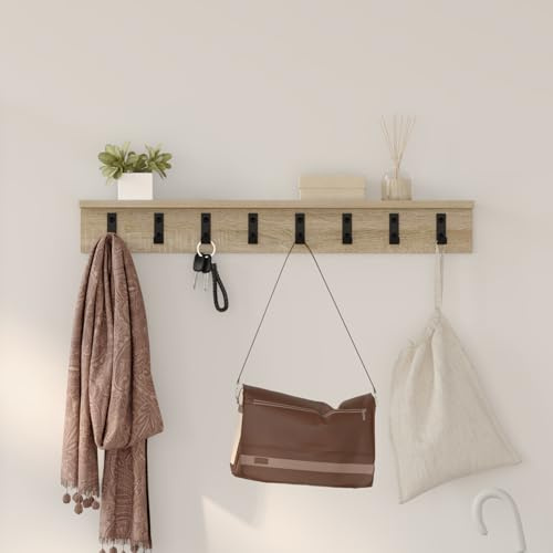 Gecheer Wandmontierter Kleiderständer mit Haken und Ablage, Garderobe an der Wand für Flur, Holzwerkstoff Sonoma-Eiche, 80 x 10,5 x 10,5 cm