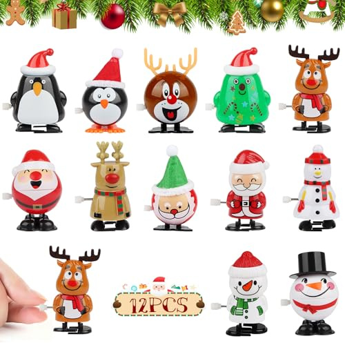 Dawumin Aufziehspielzeug Weihnachten, 12 Stück Weihnachten Uhrwerkspielzeug für Kinder, Aufziehfigur Weihnachten Geschenk Aufziehbare Weihnachtsfiguren