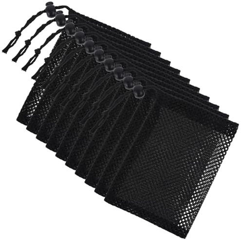 10 Stück Kleine Netzbeutel, 14.5 x 10 cm Netzbeutel mit Kordelzug, Schwarze Nylon Tragbare Aufbewahrungsbeutel mit Kordelzug, Reisebeutel