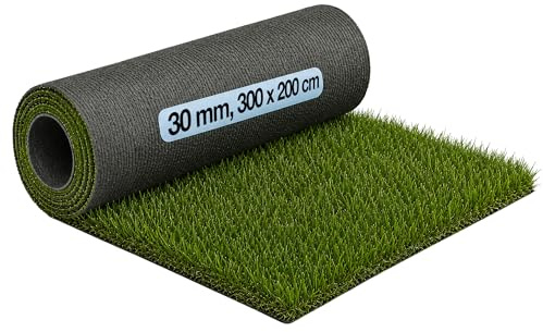 Internethandel Pfordt Kunstrasen Hochflor 300x200 cm, 30 mm Florhöhe | Wasserdurchlässigkeit über 2.000 mm/h, ca. 32 mm Gesamthöhe und Latex-Rückseite, für Balkon, Terrasse und Garten
