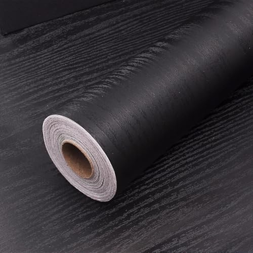 Black Wood Grain Contact Paper 40cm x 12m, Peel & Stick Vinyl Wrap | Self adhesive black wood grain vinyl for furniture, cabinets, worktops and other smooth indoor surfaces