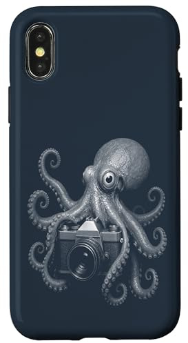 Hülle für iPhone X/XS Octopus Fotokamera Vintage Stil Reinweiß