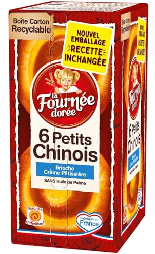 LA FOURNEE DOREE - Brioche Petits Chinois Gourmands à la Crème Pâtissière, les 6 x 50 g - Lot De 4