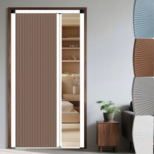 Porta a Soffietto Porte Zanzariere Scorrevoli a Libro con Telaio in Alluminio, Porta a Soffietto Oscurante Scorrevole (a Fisarmonica) per Interni, Pieghevoli(Brown,63x80in/160x203cm)