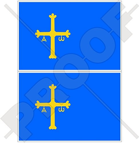 Pegatinas de vinilo para parachoques de ASTURIAS con la bandera de Asturias de España y Asturiano de 75 mm, 2 unidades