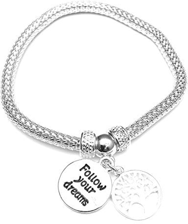 equilibrium Silver Plated Mesh Stretchy Tree of Life Bracelet Charm Dreams