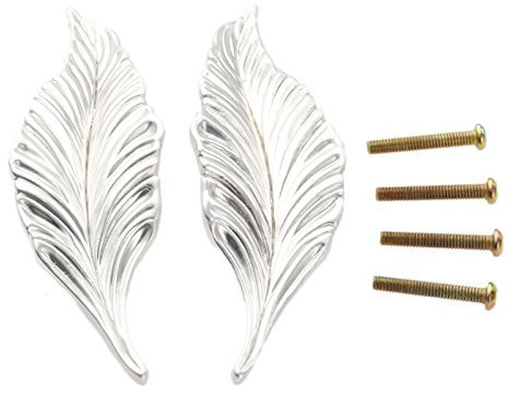 Mgoodoo 1 coppia di maniglie a foglia in lega di zinco per armadietti, cucine, porte, cassetti, librerie, 10,5 cm, colore argento