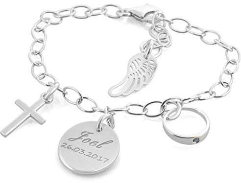 Taufgeschenk Junge Taufarmband mit Wunschgravur Armband 925 Sterling Silber zur Taufe mit Gravur Taufring Namensarmband für Baby und Kinder Silberarmband Patenkind Armkettchen
