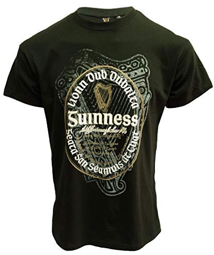 Guinness Flaschengrün T-Shirt mit Logo und Harp Design Lässiges Stilvolles Baumwoll Tee Shirt Top für Herren (M)