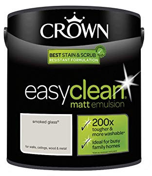 2.5L CROWN Easy Clean MATT Emulsion Multi Surface Paint That can be Used on Walls, Ceilings, Wood and Metal. Stain & Scrub Resistant Formula – Smoked Glass