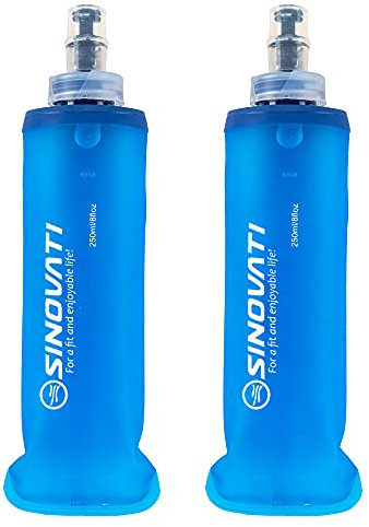 SINOVATI® TPU Faltbare Trinkflaschen, Soft Flask, Wasserflasche BPA-Frei Sportflasche für Trinkrucksack, Fahrrad, Wandern,Joggen,Camping und Klettern (Blau, 250ml x 2)